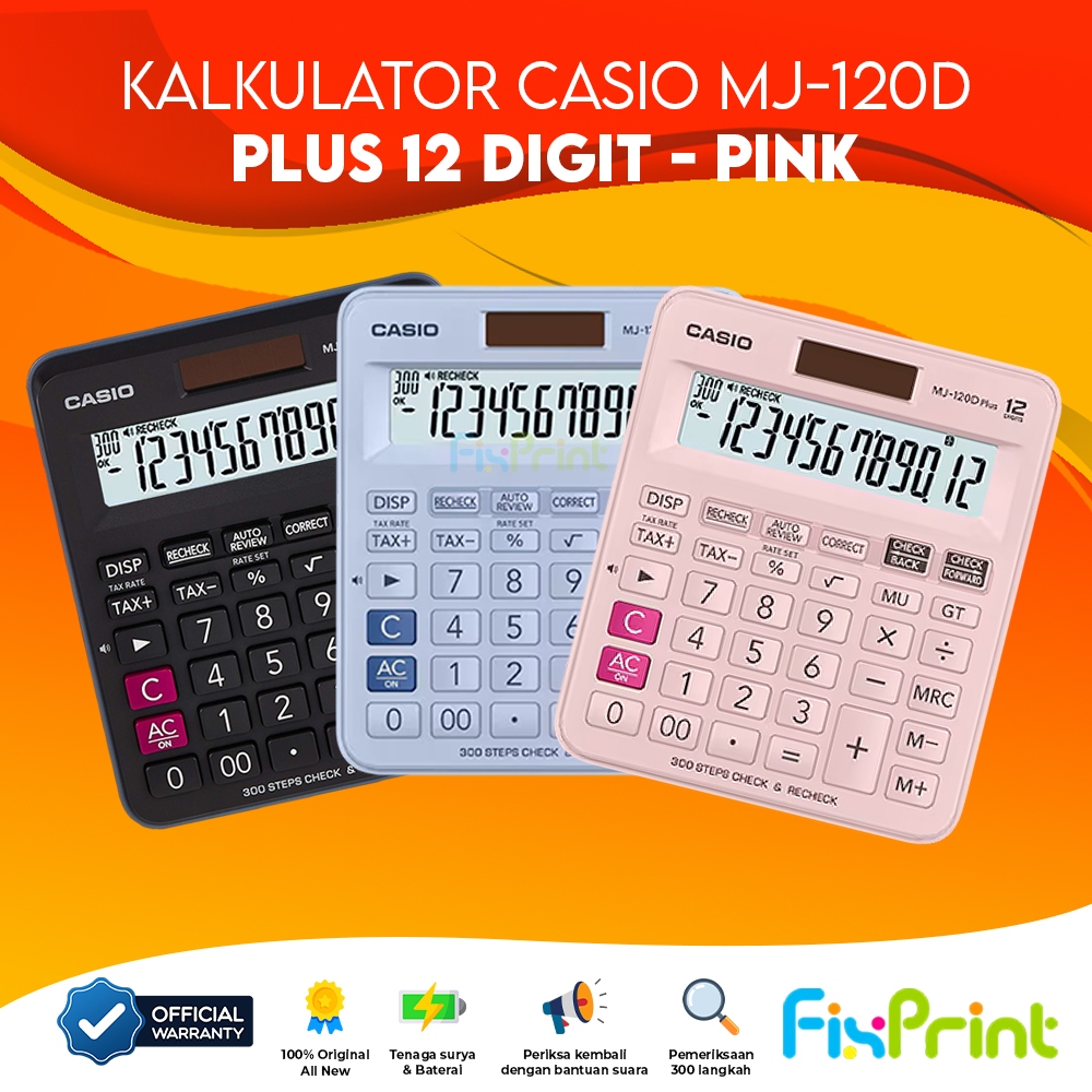 

Casio Kalkulator MJ 120D Calculator Desktop Check Correct Plus 12 Digit MJ-120D Cek Ulang Black Pink Light Blue Original Garansi Resmi
