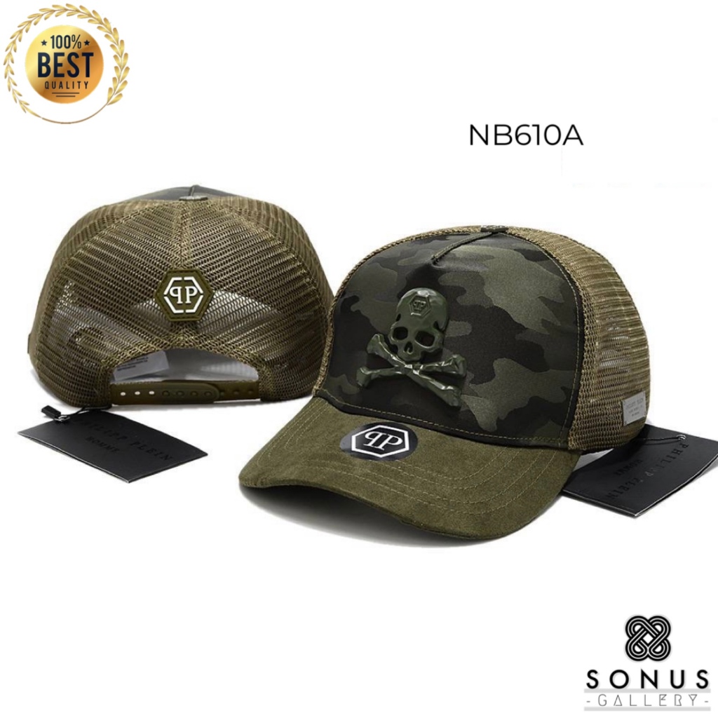 Topi trucker jaring skull PP tengkorak camo army loreng full plat big logo emblem unisex - NB610