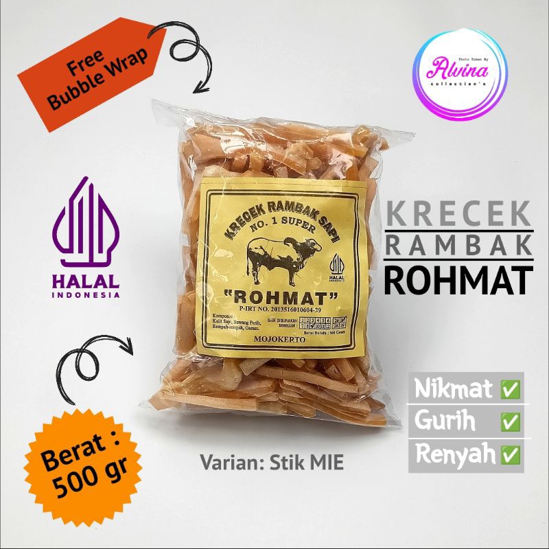 

Krecek Rambak Sapi Mentah ROHMAT Varian STIK KECIL ( MIE ) Siap Goreng Berat 500gr