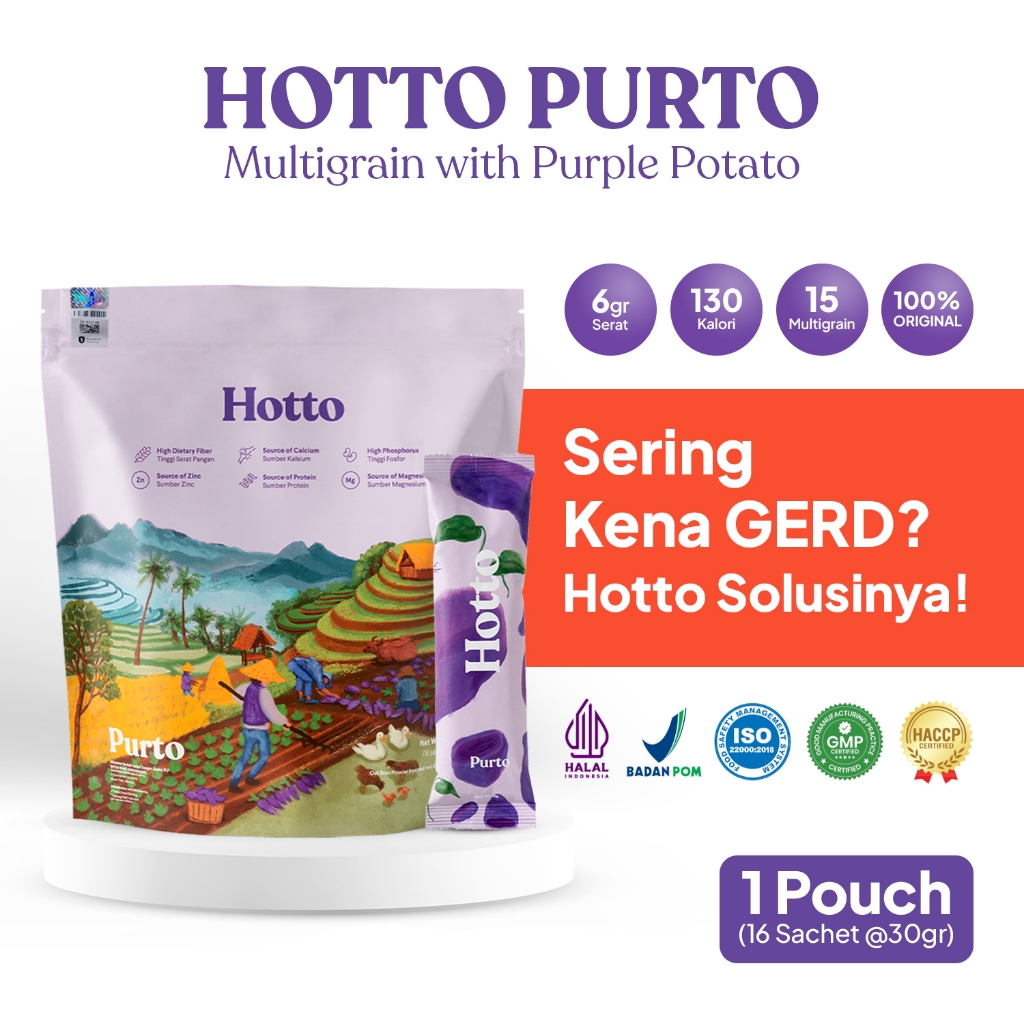

HOTTO PURTO 1 Pouch (16 Sachet) | Minuman Multigrain untuk bantu atasi GERD, Maag & Asam Lambung