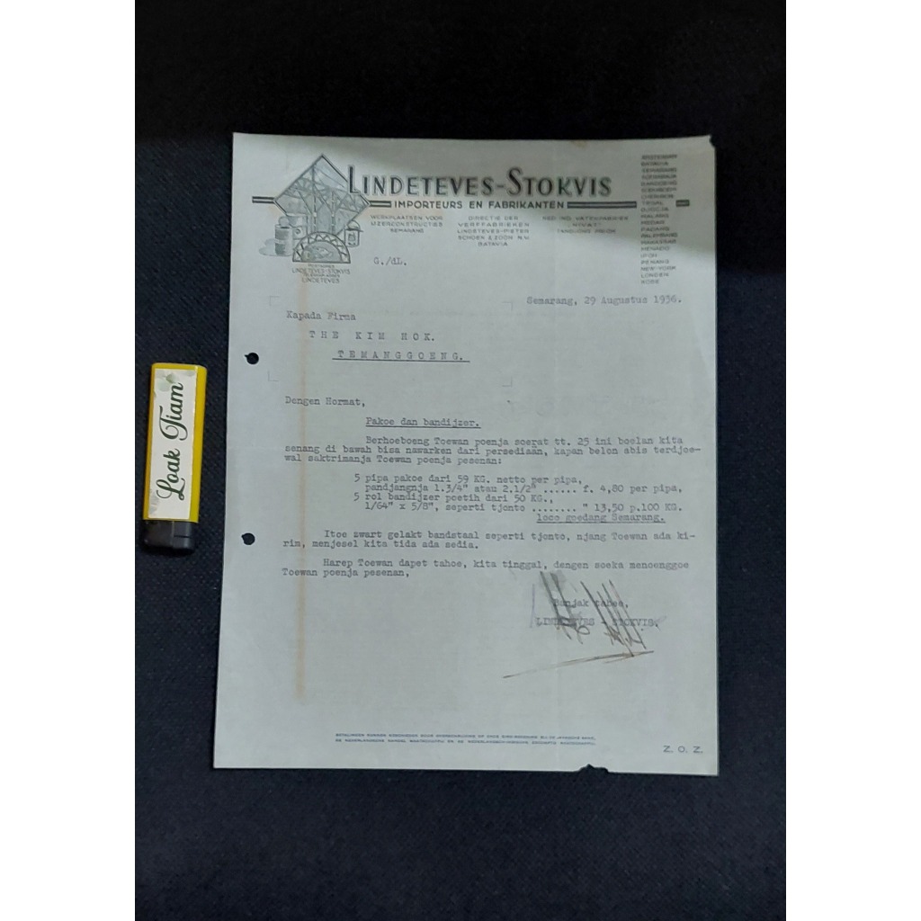 

surat dokumen PO authentic lindeteves stokvis 1936