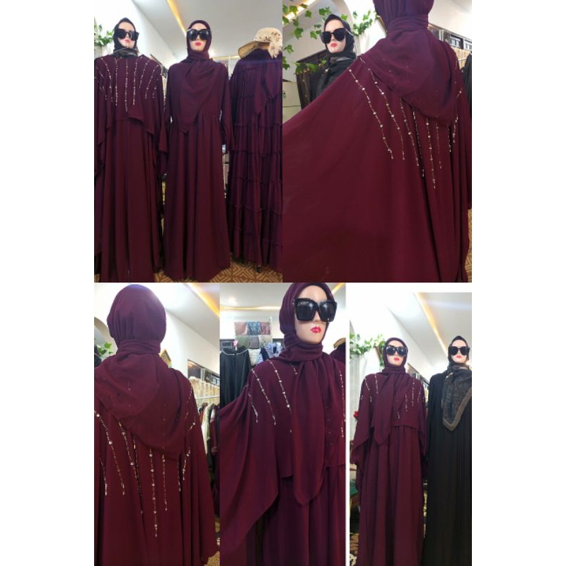 SET GAMIS HIJAB UMPAK KELILING,OUTER PAYET ,BUNGA CERUTY
