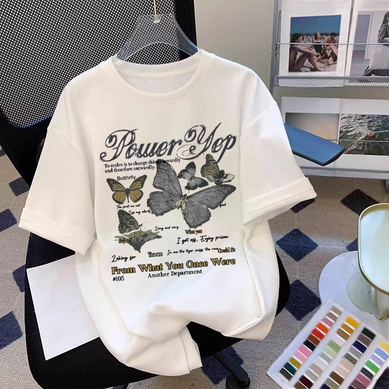 Pinyun Boxy Fit Kaos Oversized Tshirt Pria dan Wanita Butterfly Printed Katun Combed Bahan