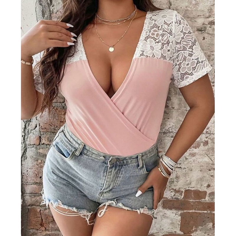 SHEIN LACE PLUNGING NECK BODYSUIT BIGSIZE JUMBO OVERSIZED ESMATHICC