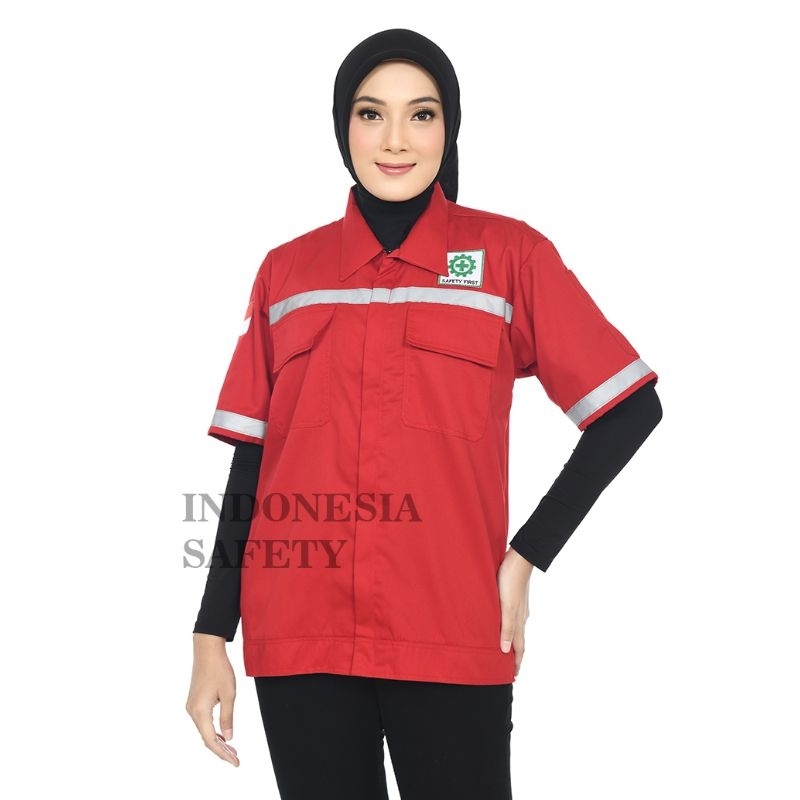 baju safety lengan pendek sergaam kerja lapangan seragam wearpack