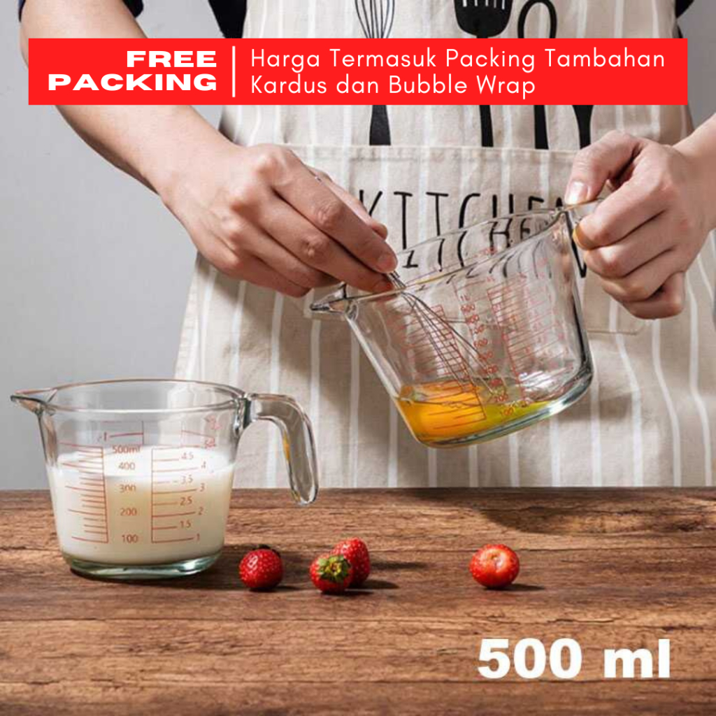 Gelas Pyrex Takar Kaca Tahan Panas / Gelas Ukur Kaca Microwave Safe