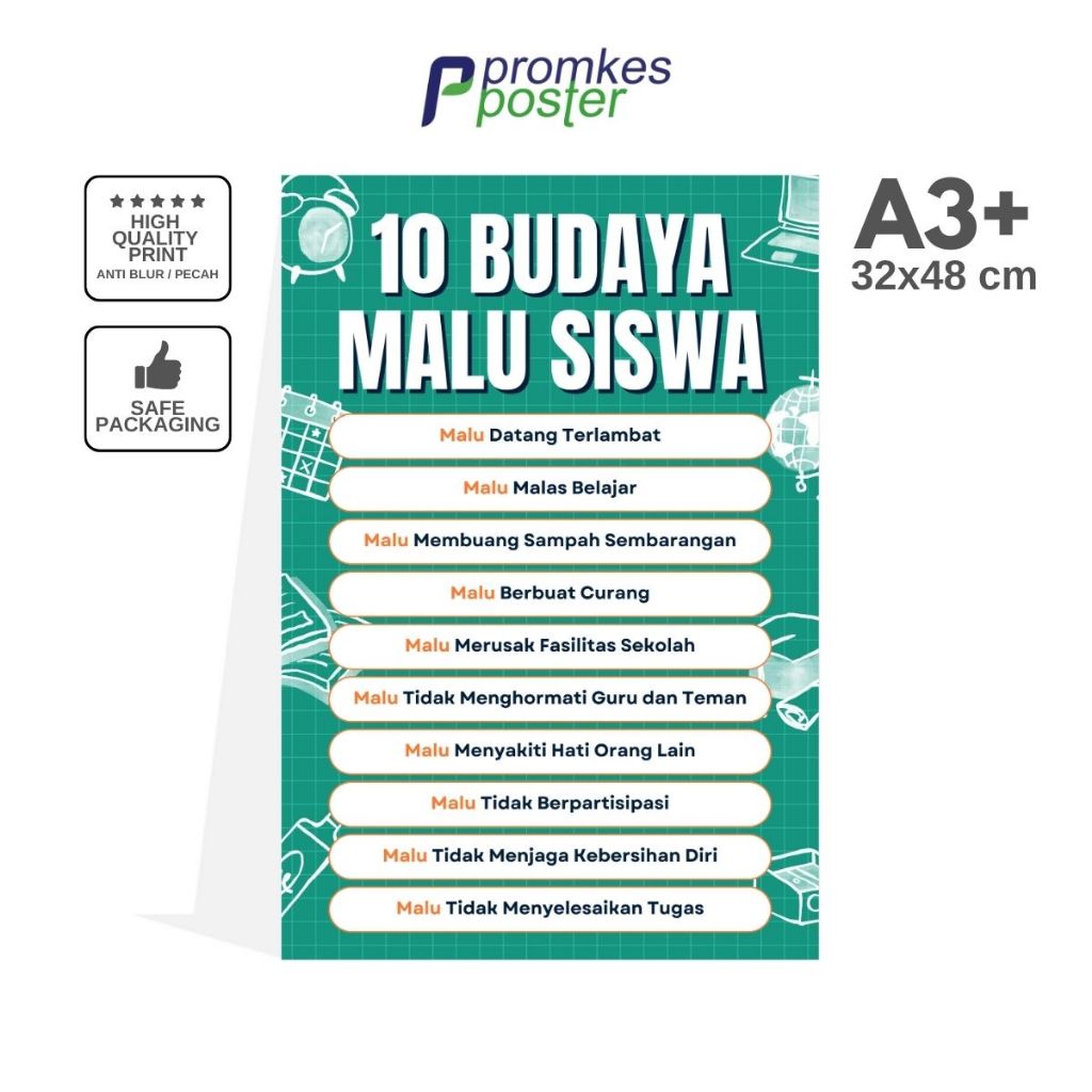 Poster Sekolah 10 Budaya Malu Siswa di Sekolah