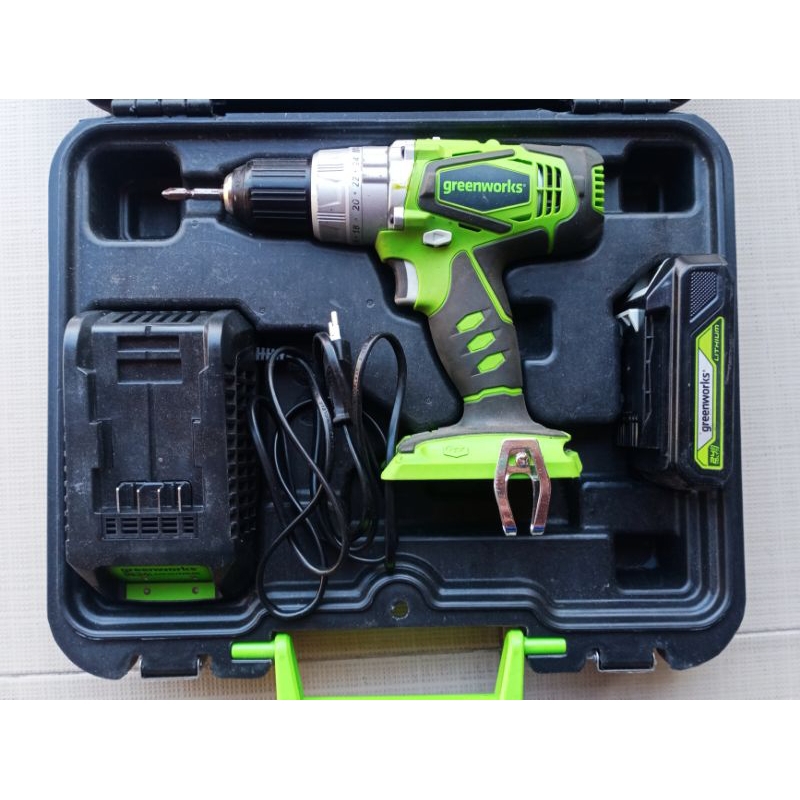 Mesin Bor Cordless GREENWORKS Hammer Drill Baterai 24 Lithium # preloved bekas second perkakas alat 