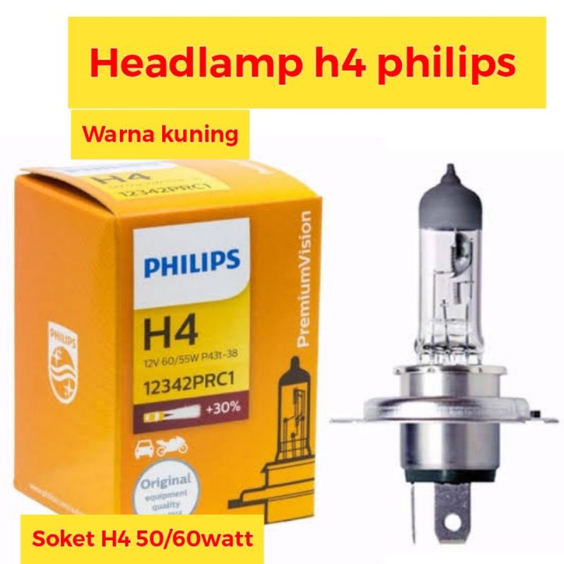 Lampu bohlam h4 standar kuning philips 50/60watt lampu mobil h4 bohlam