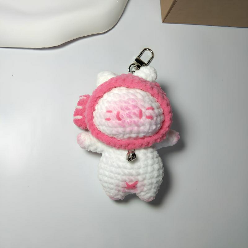 Taiyaki cat crochet keychain gantungan kunci kucing hat taiyaki
