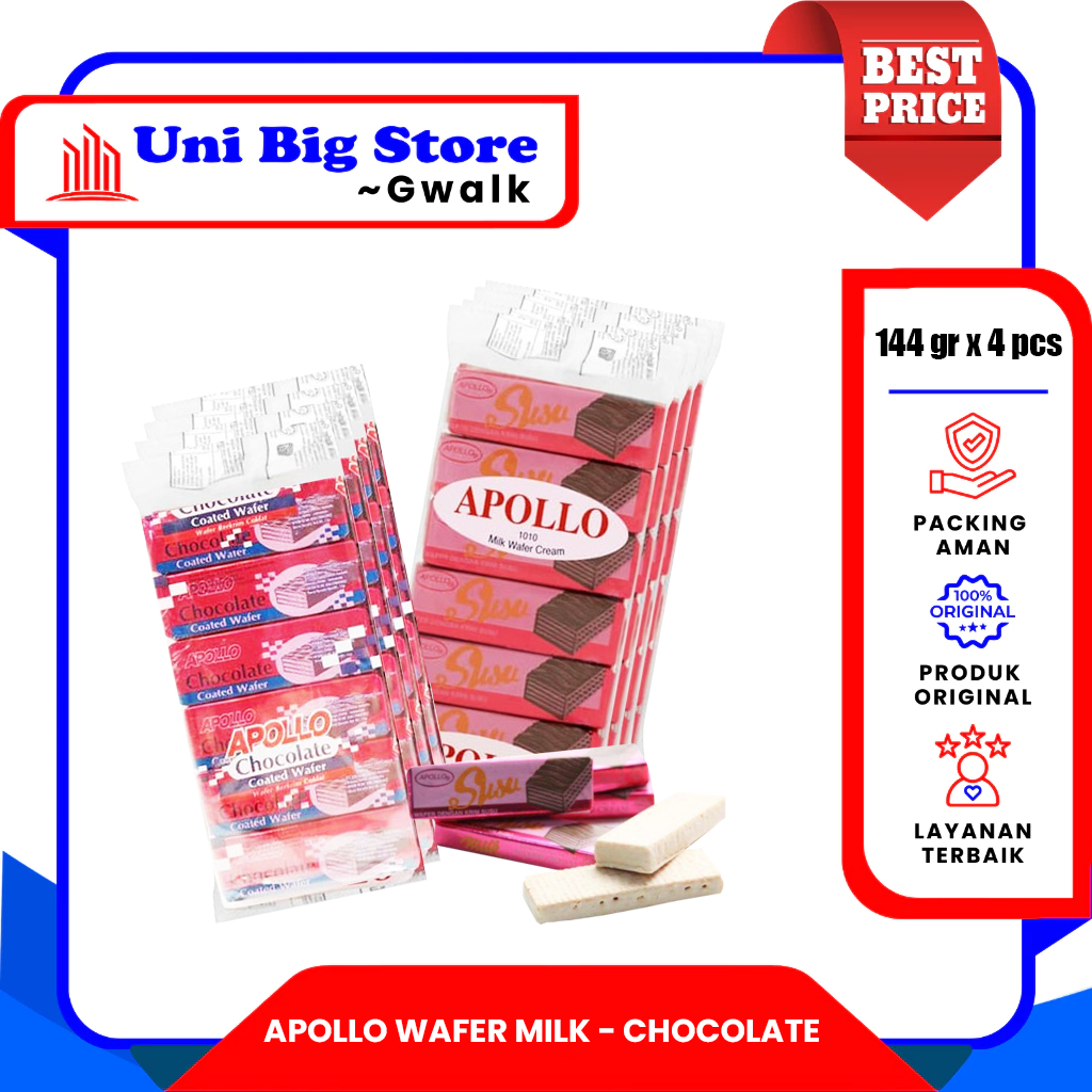 

APOLLO WAFER CREAM MILK & CHOCOLATE BAG - (12 gr x 12 pcs) x 4 PACK