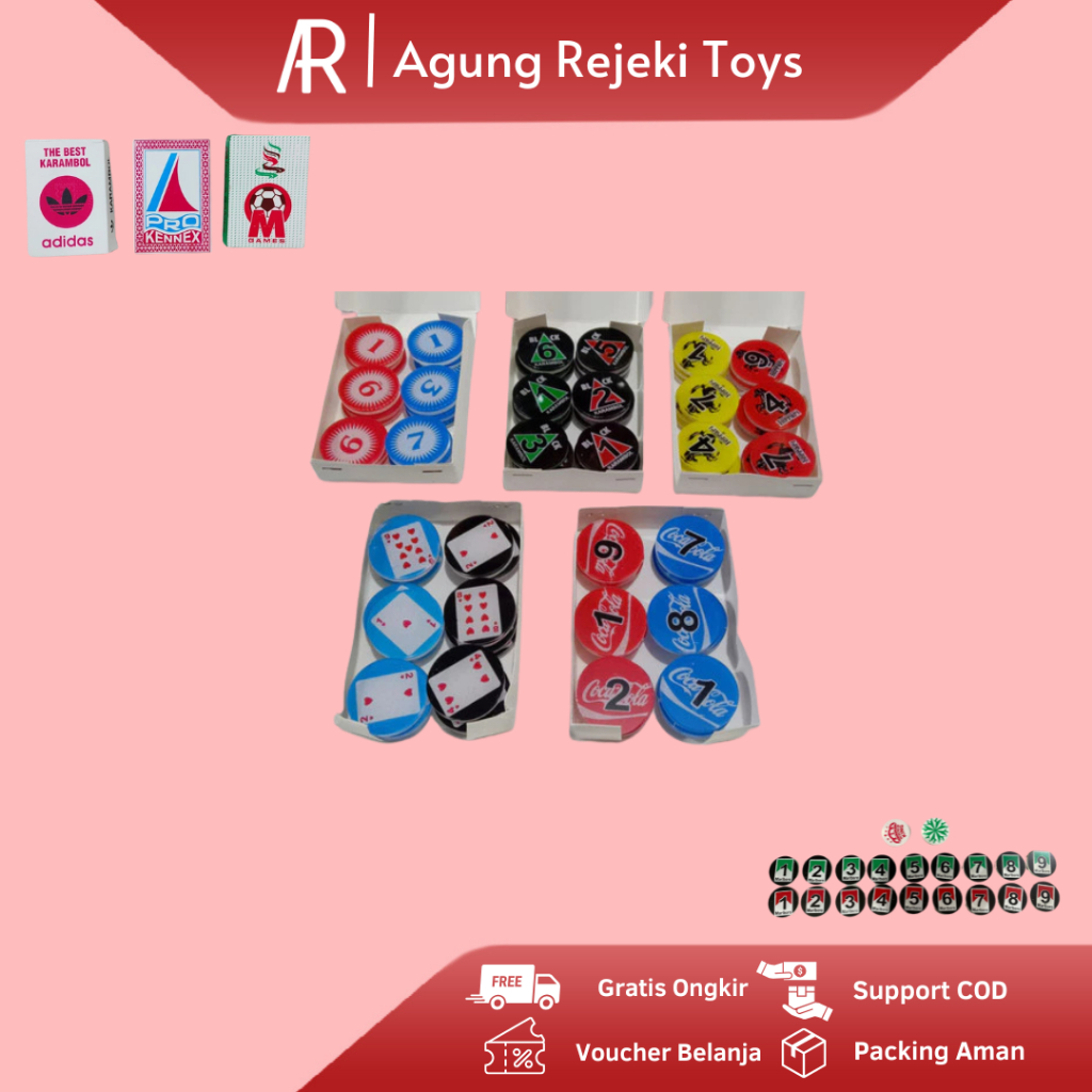 Mainan Buah Karambol Motif Random 1 Set Tebal 3 mm dan 5 mm / Mainan Biji Karambol Game Murah