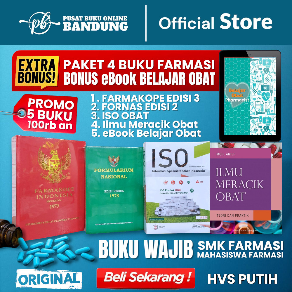 PAKET LENGKAP 4 BUKU FARMASI DASAR FARMAKOPE 3 ISO FORMULARIUM NASIONAL ILMU MERACIK OBAT FARMAKOPE 