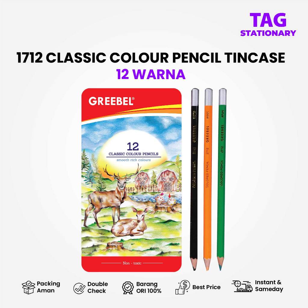 

GREEBEL Pensil Warna / Isi 12 Warna / 1712 CLASSIC COLOUR PENCIL TIN CASE / Timur Agung Grosir