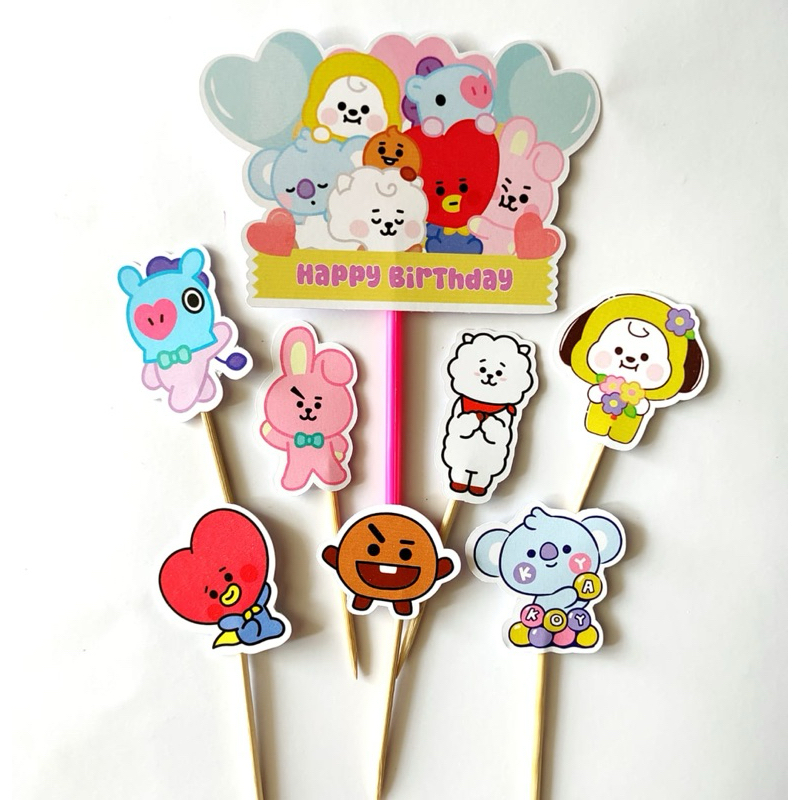 TOPPER BT21 (LA-001) / CAKE TOPPER BT21 / TOPPER KUE BT21 / CUPCAKE TOPPER BT21 / HIASAN KUE BT21 / 