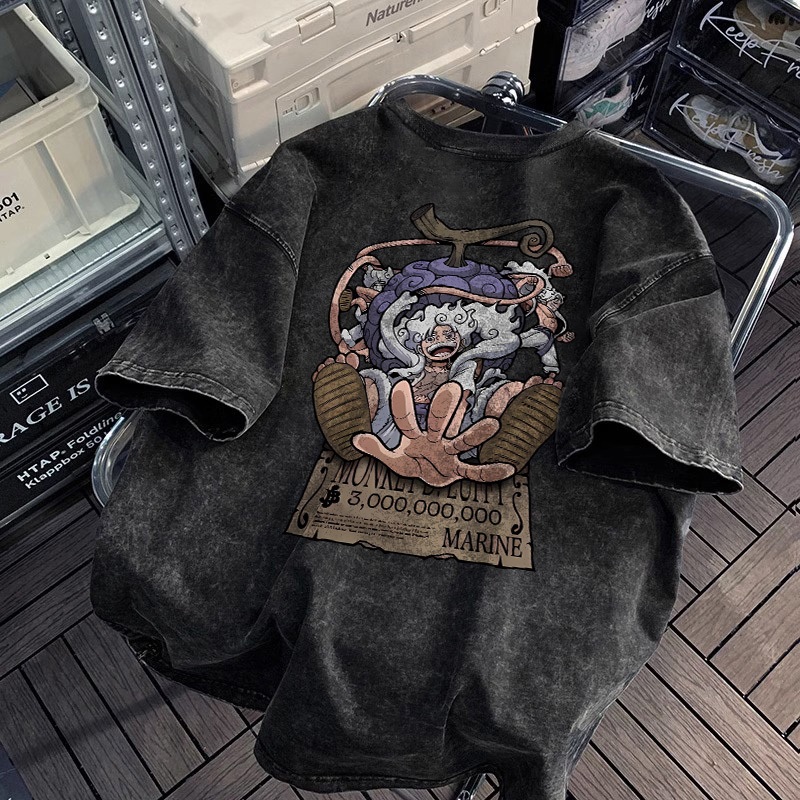 kaos cowok distro baju kaos vintage pria Hitam Kaos （ Poster Anime Luffy ）Putih T-Shirt Cowok Premiu
