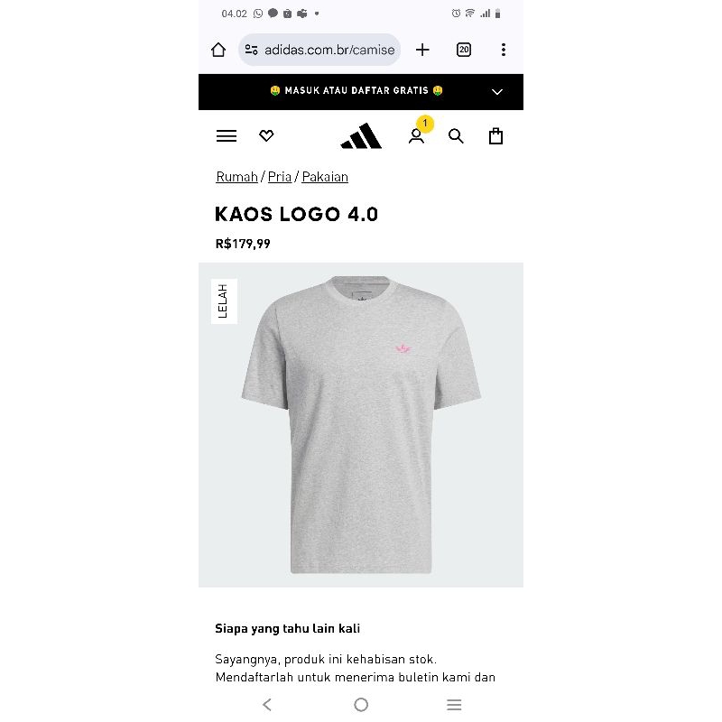 T-SHIRT Cinza Adidas Original