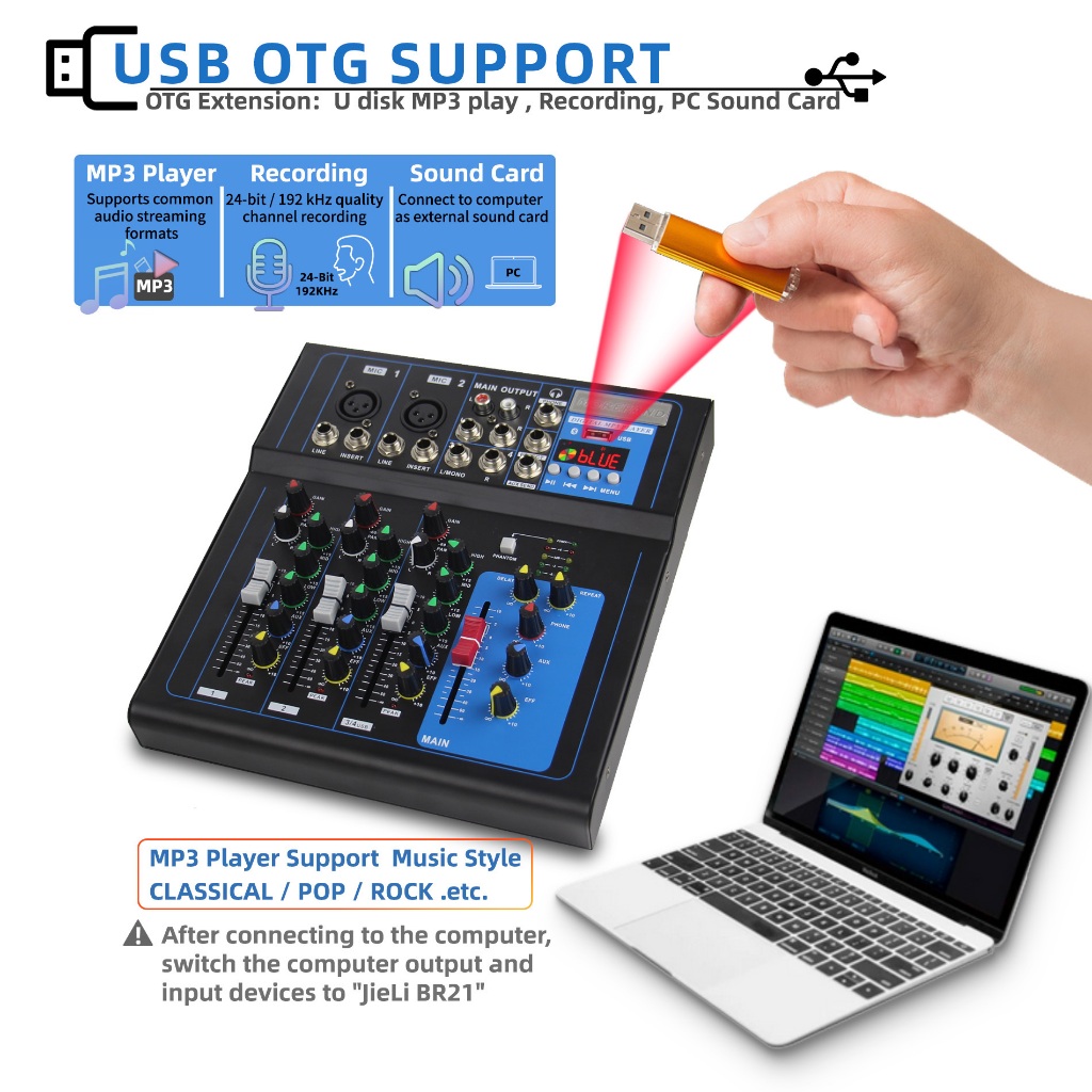 Audio Mixer Mixer Profesional 4-Channe Mg04Bt Mixer Penguat Sinyal Usb Penguat Ktv Penguat Kinerja
