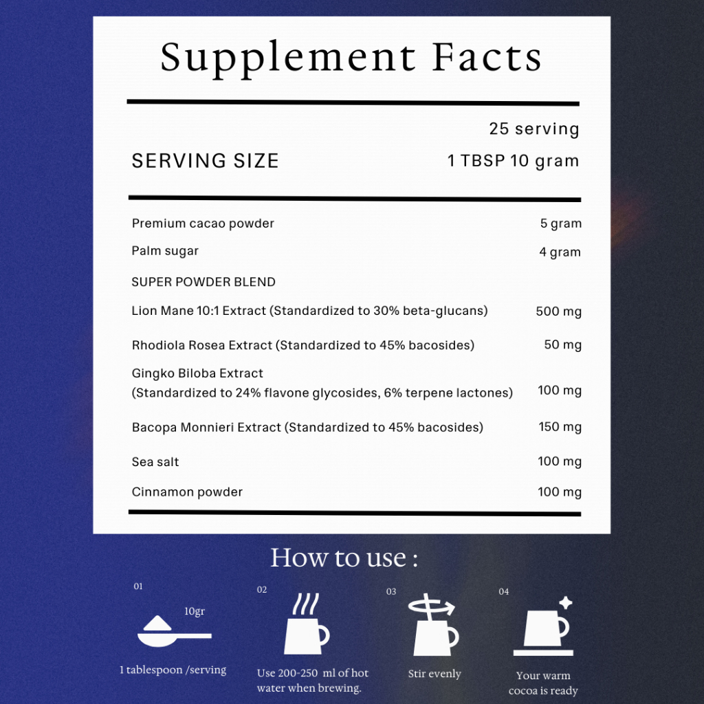 

MAR Zarya Cacao Super Powder Mental Clarity Cacao Powder Blend with Lion's Mane, Bacopa Monnieri,
