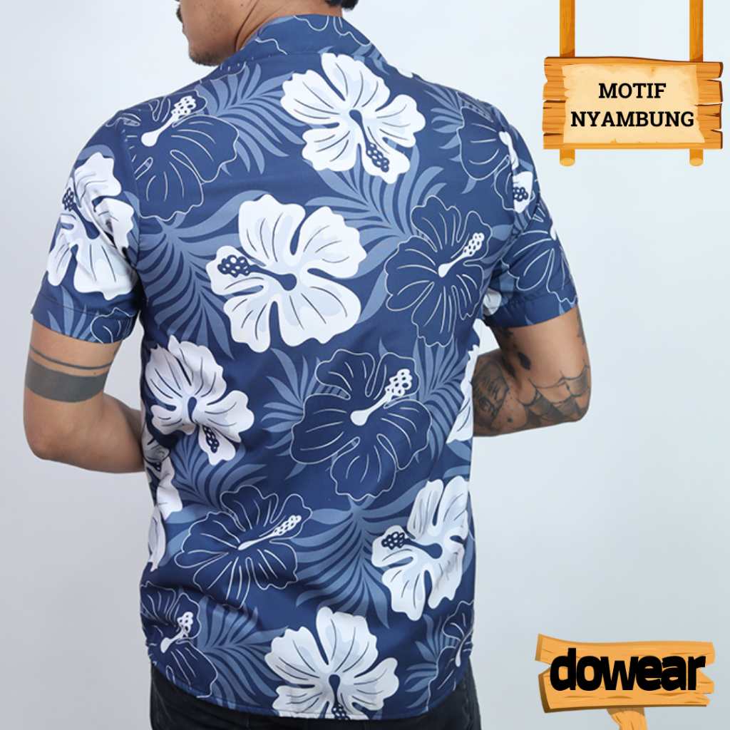 Dowear Baju Kemeja Motif Cowok Cewek Bali Pantai Surfing Hawai Pria Jumbo Full Print SEPATU BIRU 143