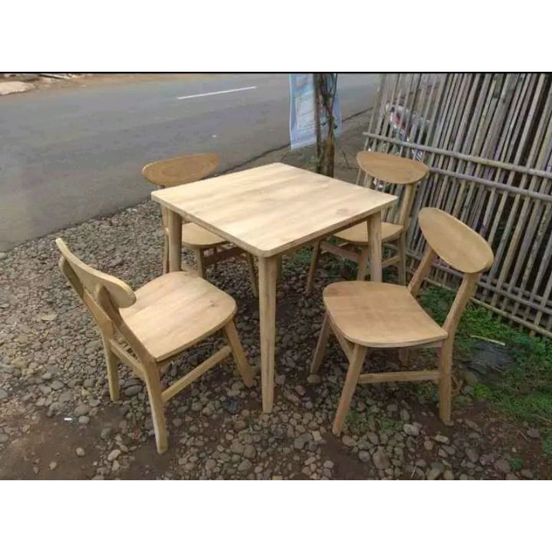 meja makan 4 kursi kayu jati, set meja makan cafe 4 kursi kayu jati