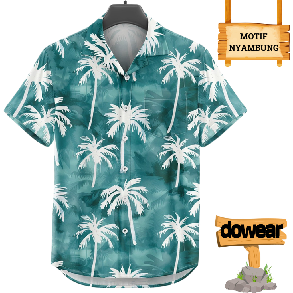 Dowear Baju Kemeja Motif Kekinian Cowok Cewek Bali Pantai Surfing Hawai Jumbo COCONUT TREEZ 397