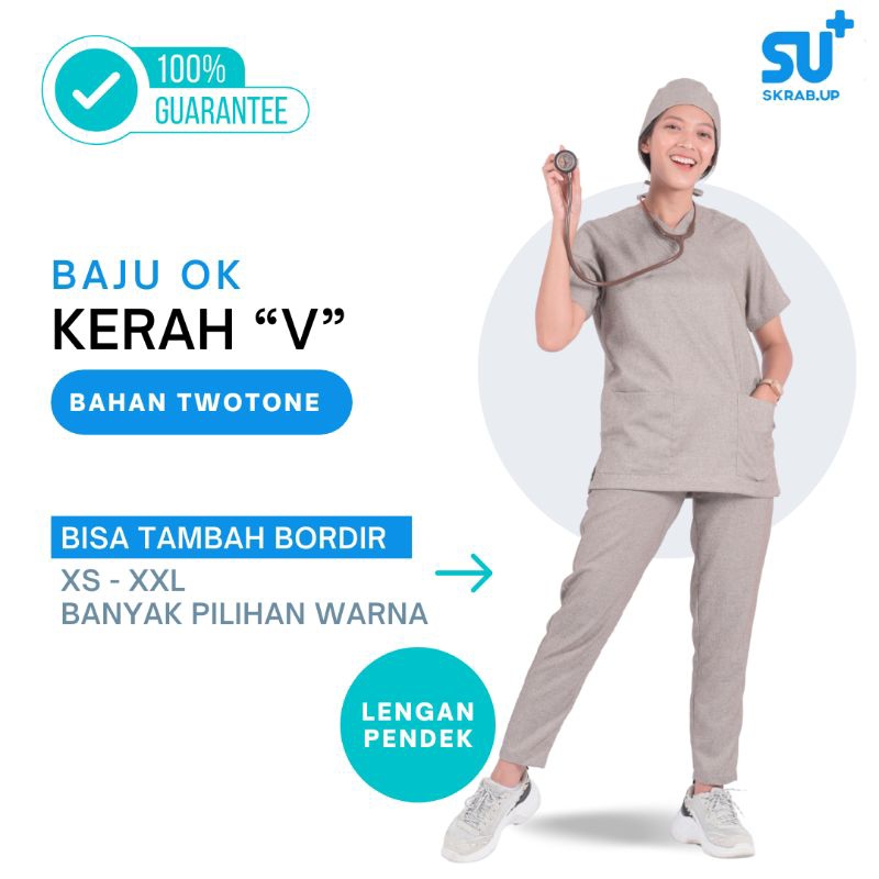 Scrub V Neck Lengan Pendek / Basic Series Two tone / Baju OK Dokter / Baju OK Perawat / Baju Jaga Me