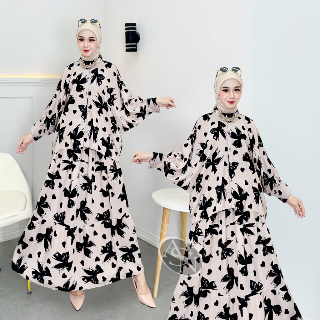 DANIA SET 2in 1 ONESET ROK TERBARU FASHION WANITA MUSLIMAH STELAN RAYON SUPER PREMIUM JUMBO NYAMAN