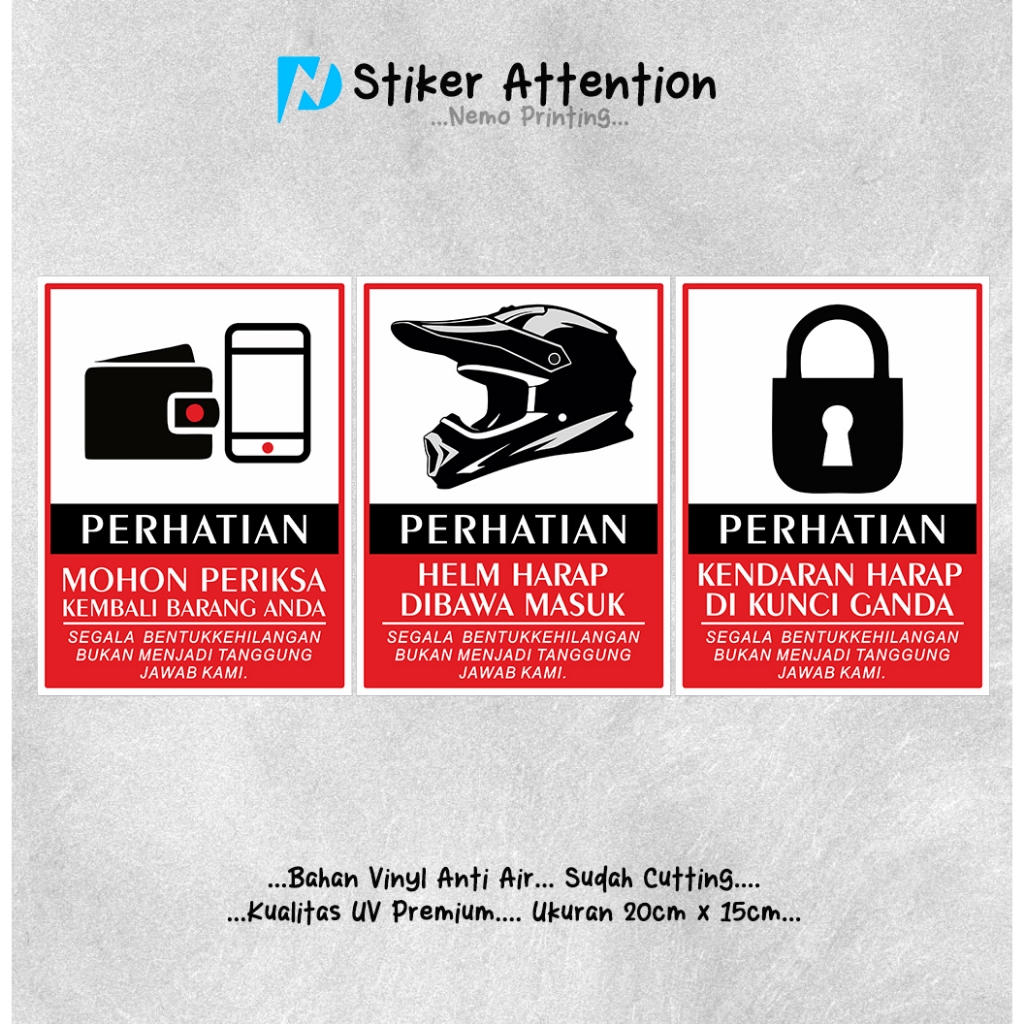 

Sticker Peringatan Attention Kunci Ganda/stiker periksa barang Bawaaan/stiker Helm Di Bawa Masuk -CP