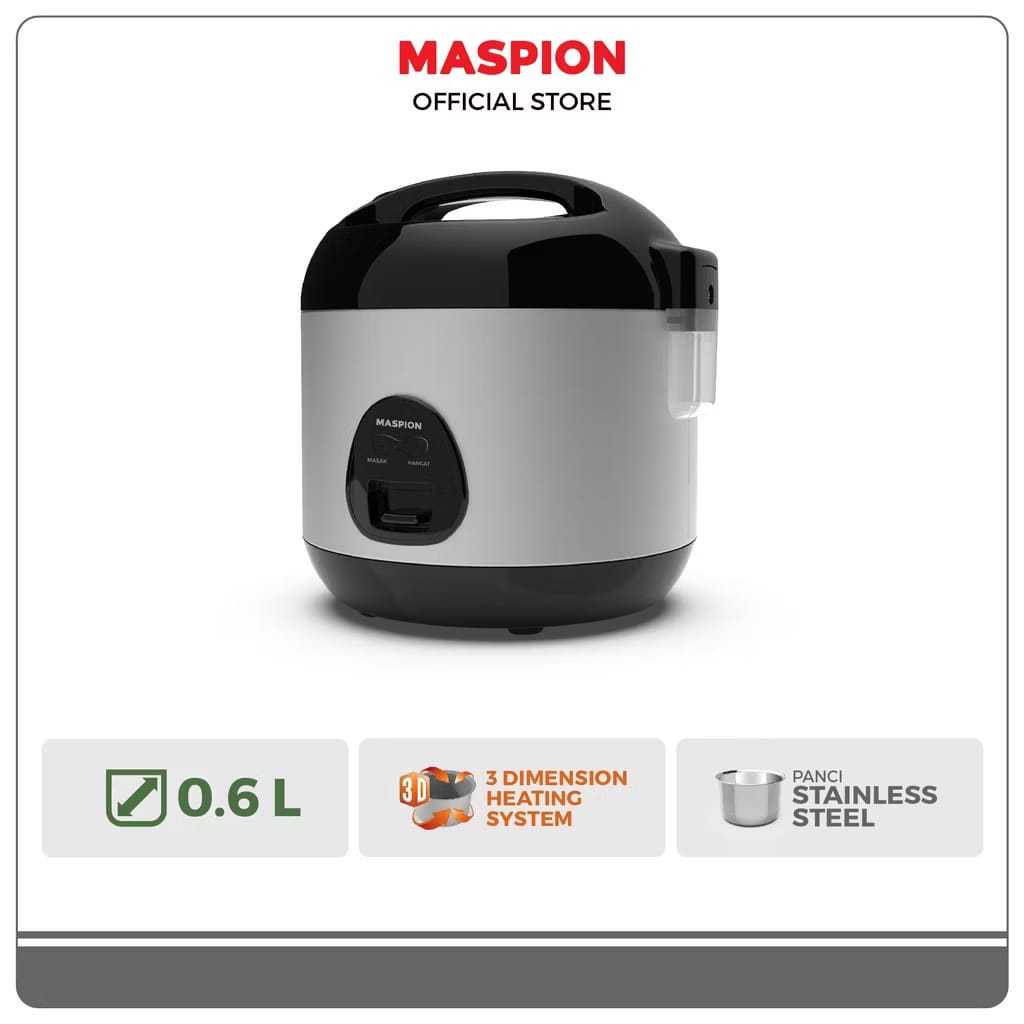 Magic Com Maspion MRJ-0623 BSSS 0.6 Liter | Rice Cooker Maspion Panci Stainless
