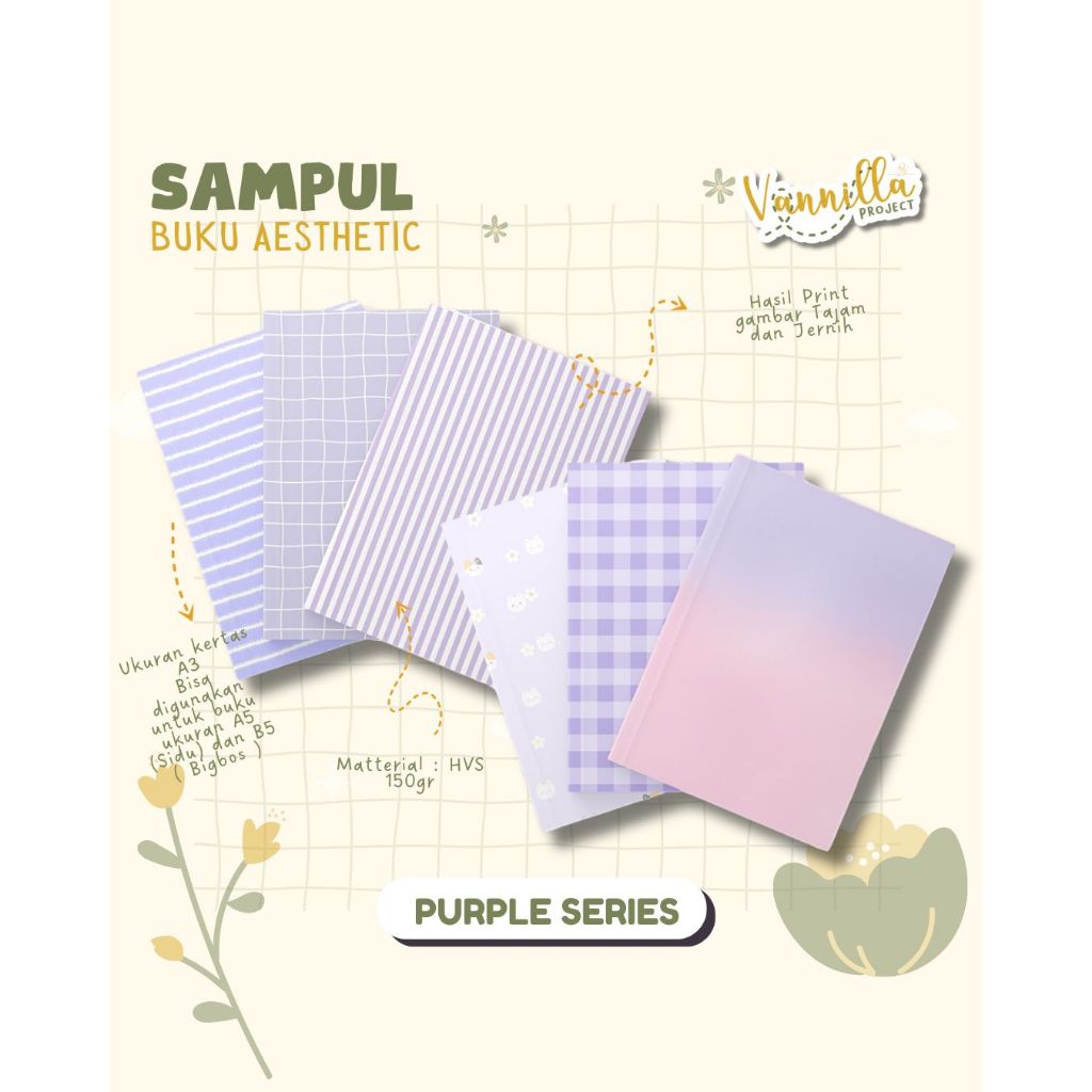 

8 Lembar Sampul Buku Aesthetic A5 & B5 Ungu Purple Series Vannilla Project