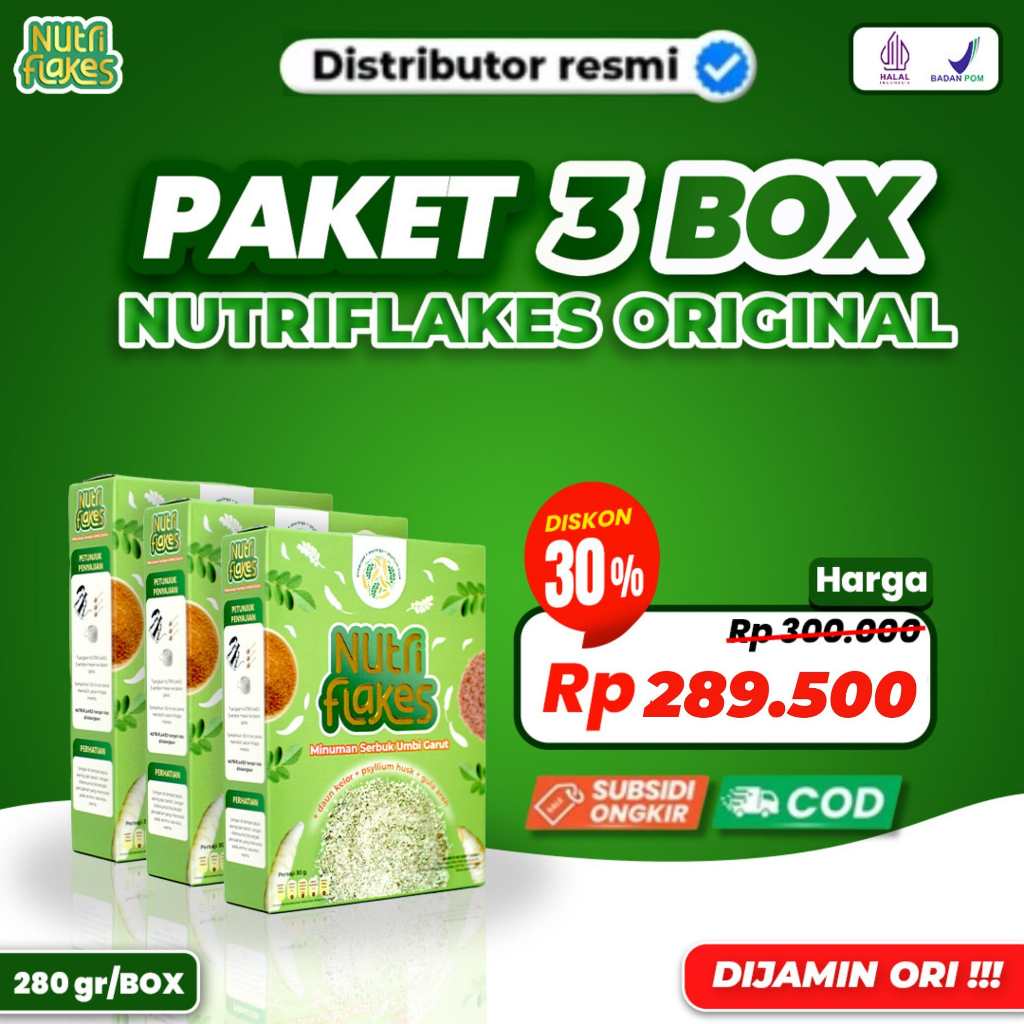 

NUTRIFLAKES ORI Sereal Umbi Garut Sehat Solusi Asam Lambung Naik Dan Gerd 3 Box
