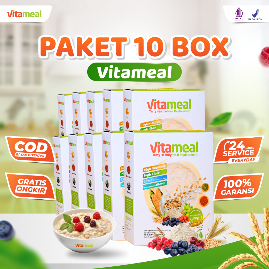 

VITAMEAL Paket Resseller 10 Box - Sereal Sehat Diabetes Multigrain Ampuh Turunkan Gula Darah Tinggi Mencegah Diabetes Kolesterol Herbal Alami Tanpa Efek Samping / Vitameal Diabetes