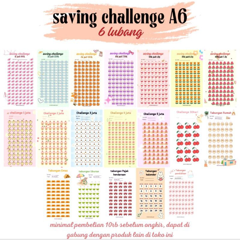 

Saving Challenge Binder A6 Tebal|Kertas Budgeting|Kertas Menabung A6| loose leaf 200gsm 6 hole