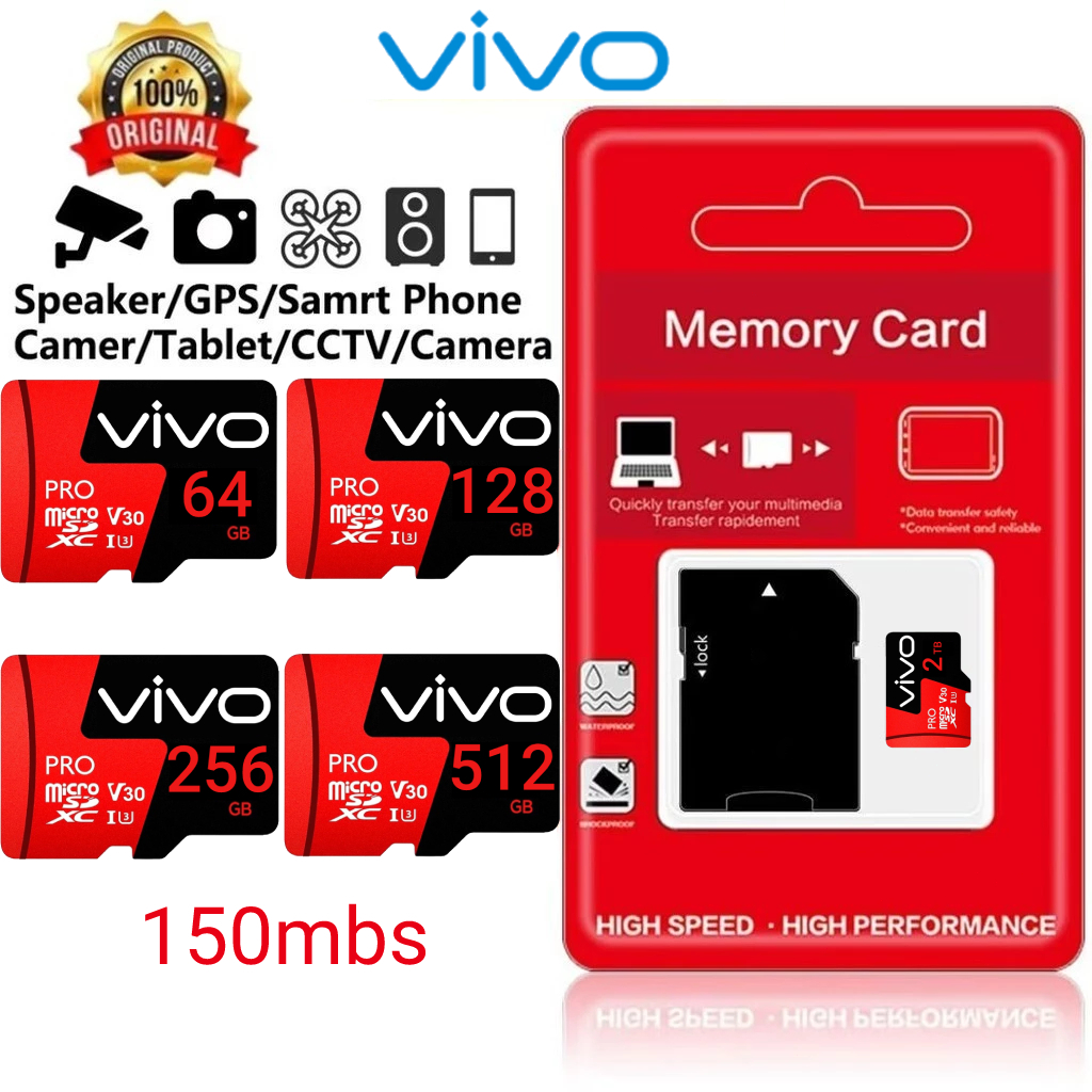ViVo Pro Micro SD Card U3 V30 SDHC / SDXC TF Card Memory Card 32GB 64GB 256GB 128GB 256GB 512GB 1TB 