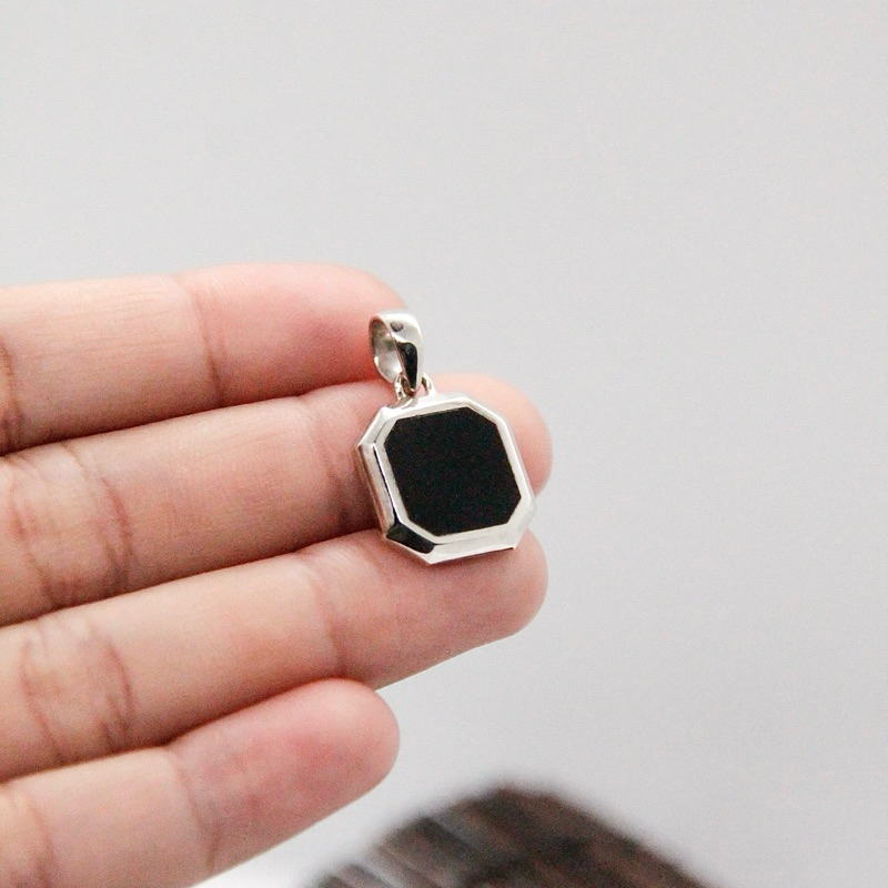Liontin Pria Perak 925 Asli Batu Onyx Kotak Kecil Pendant Silver