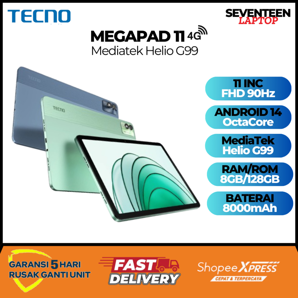 Tecno Megapad 11 Lte Tablet ( Ram 8GB + Rom 128GB ) | ( Ram 8GB + Rom 256GB ) Garansi Resmi