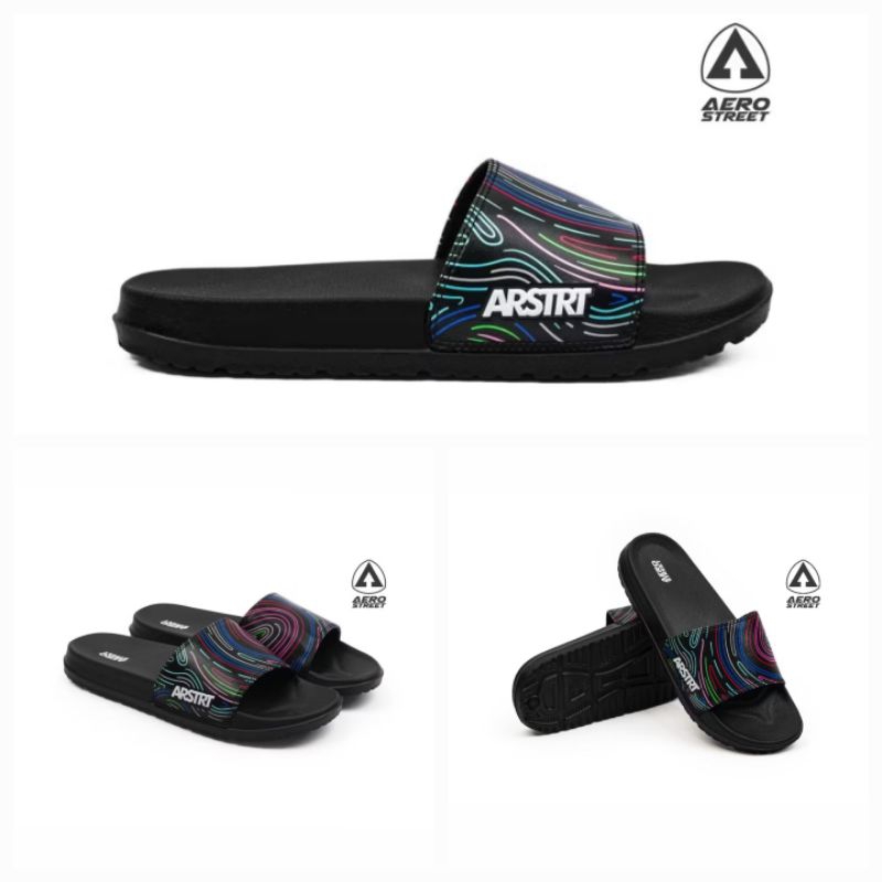 Aerostreet 39-44 Volt Hitam Hitam - Sandal Sendal Selop Slip On Casual Pria Wanita