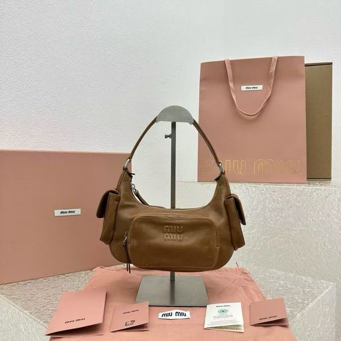 MIU MIU vintage motorcycle bag shoulder tote bag caramel color 5539