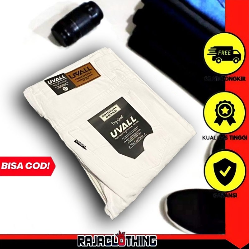 RCL - Celana Regular Panjang Jeans Putih Uvall Standar Straight Pria Ukuran Jumbo - (28-38)