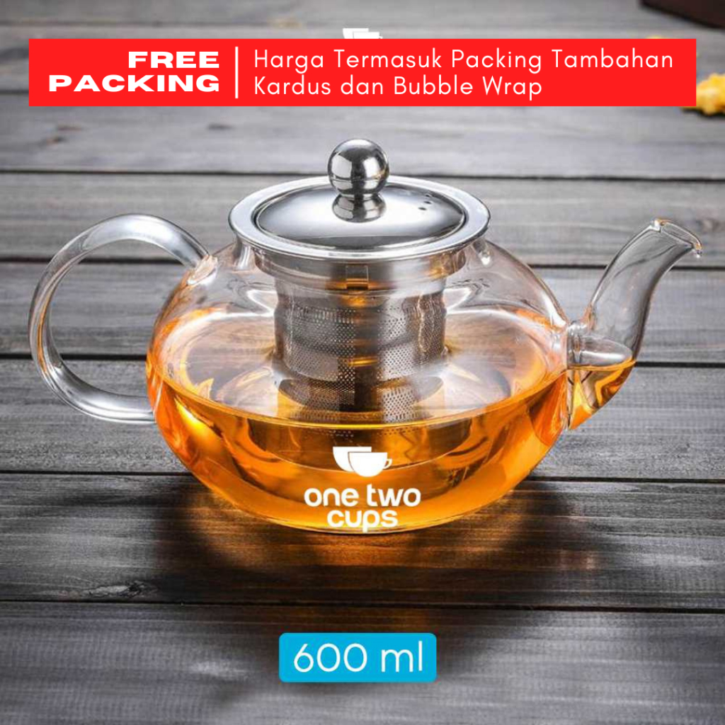 Teko Pitcher Infuser Kaca Teko Teh Kopi Jus Chinese Tea Dengan Saringan Stainless Tahan Panas Minima