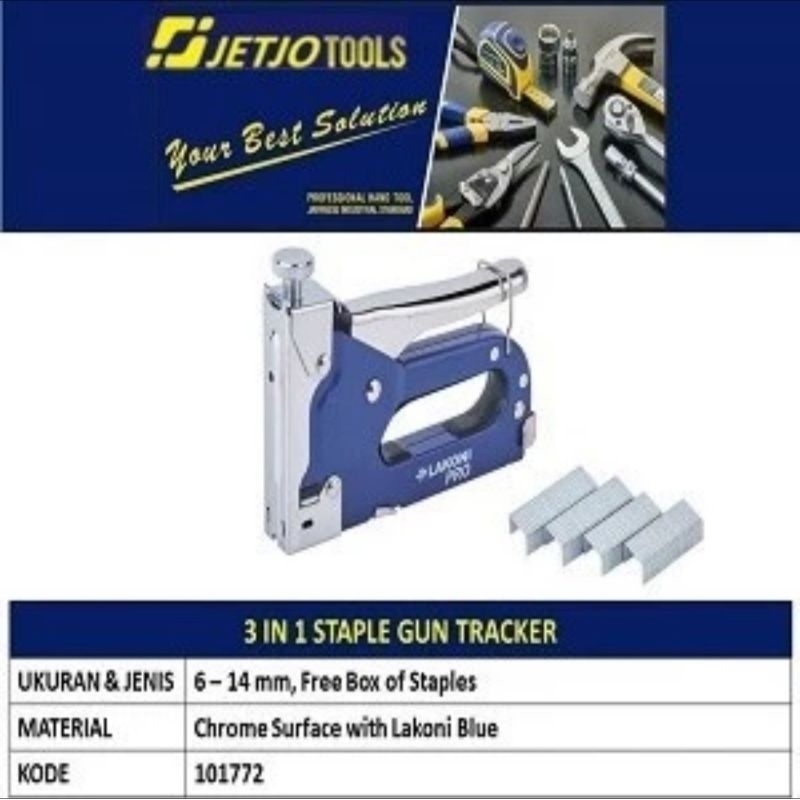 

JETJO 101772 3 IN 1 STAPLES GUN TRACKER 6-14 MM STAPLES KAYU TRIPLEK 3 IN 1 STAPLES JOK MATOR HEKTER