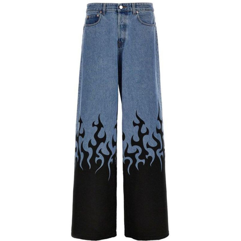 Vetements Flame Print Baggy Jeans in Light Blue and Black