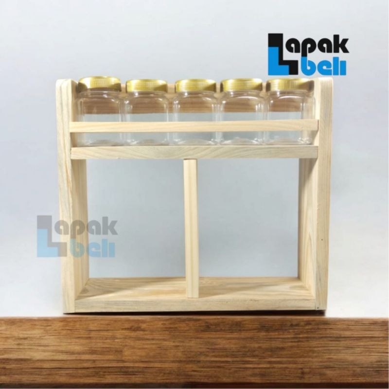 RAK BUMBU KAYU DAPUR 2 TINGKAT / RAK KAYU KAPSTOK 10 TOPLES / TEMPAT BUMBU DAPUR SERBAGUNA