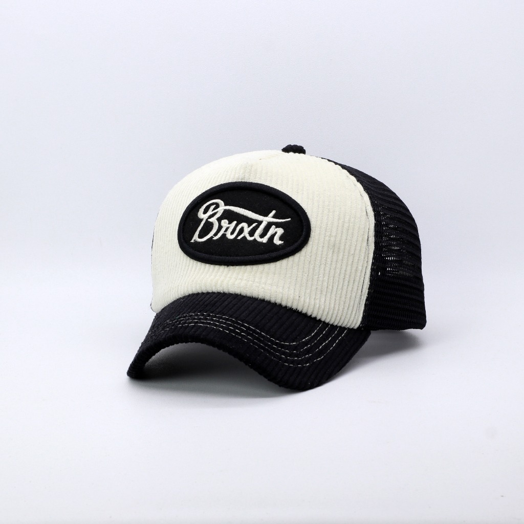 TOPI JARING TRUCKEAR LIDAH PENDEK BAHAN CORDUROY HITAM MIX BW
