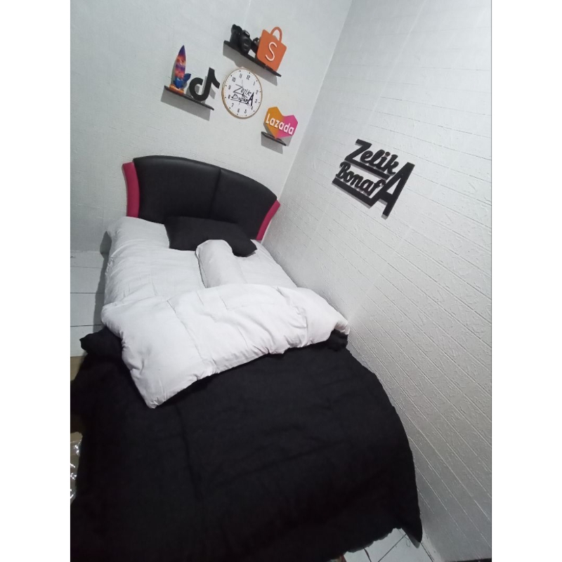 Bedcover Set Polos 2 Warna PUTIH Mix Hitam (Real Pict) / Bed Cover Two tone HITAM Mix PUTIH / Sprei 