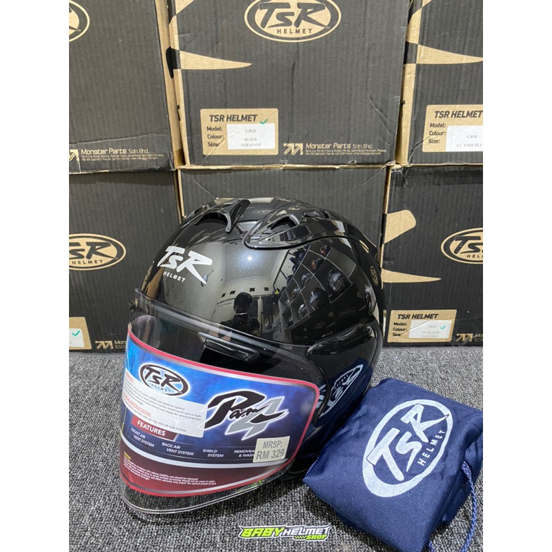 HELM TSR RAM4 GLASS BLACK / POLOS HITAM