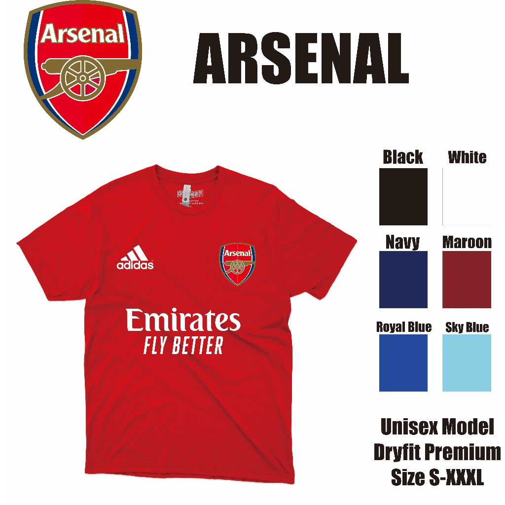 Jersey/Kaos Olahraga Arsenal Model Unisex, Slimfit Wanita, Crop Wanita dan Anak Bahan Dryfit Premium