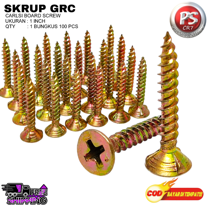 Skrup GRC Ukuran 1"Ichi 2,5cm 1BUNGKUS ISI 100PCS/Carlsi Board Screw/Skrup Serbaguna super tajam CML