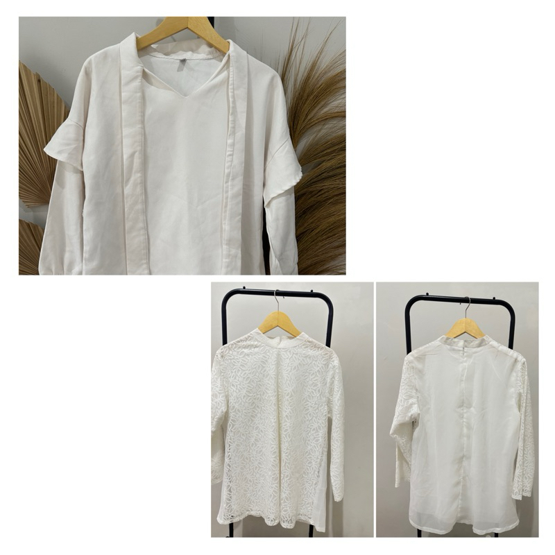 Preloved Blouse Brokat Putih Elegan/Brokat Lengan Panjang/Brokat Putih Elegan/Atasan Putih Elegan/At